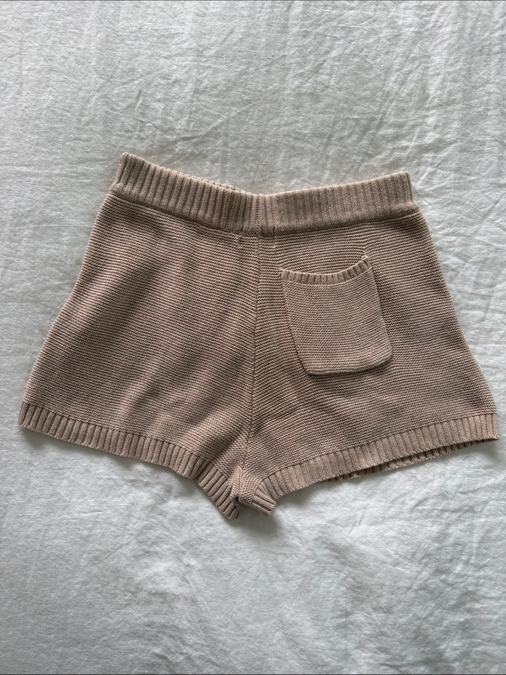 Knit Beige Drawstring Shorts - Picture 3 of 3